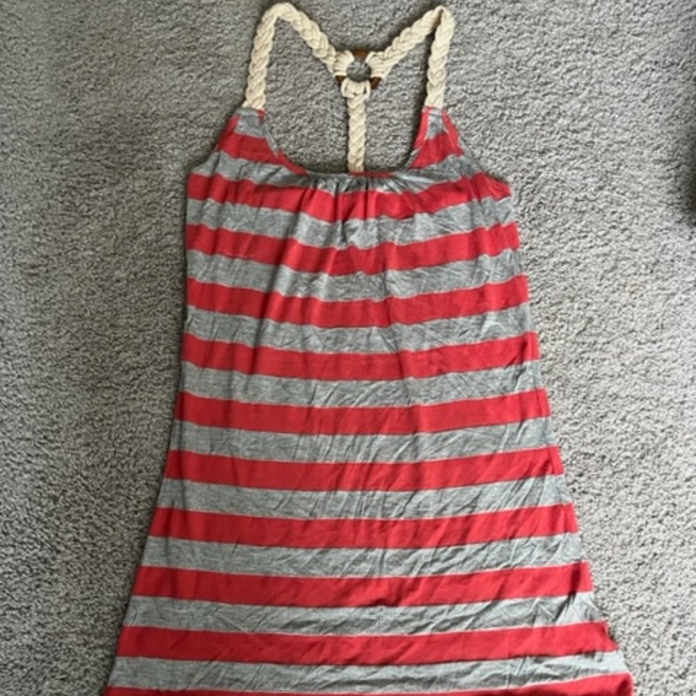 Grey & Red Bathing Suit Coverup with Woven Straps